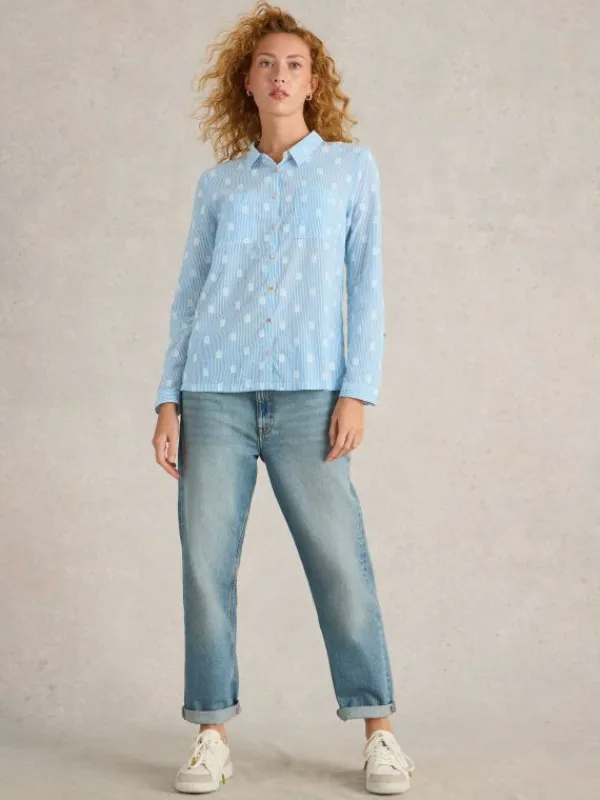 Sophie Organic Cotton Long Sleeve Shirt in BLUE MULTI<White Stuff Discount