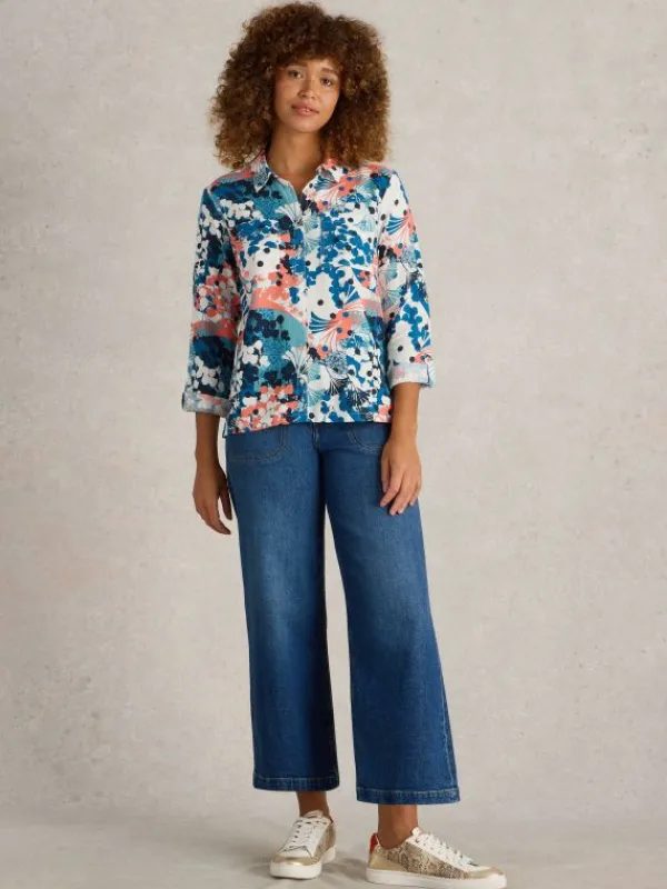 Sophie Organic Cotton Long Sleeve Shirt in IVORY PRINT<White Stuff Best