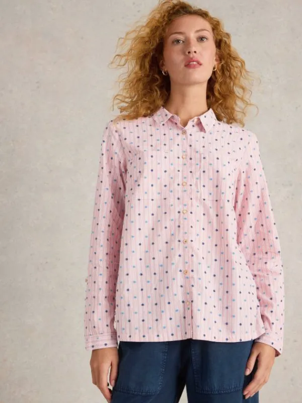 Sophie Organic Cotton Long Sleeve Shirt in RED MULTI<White Stuff Fashion
