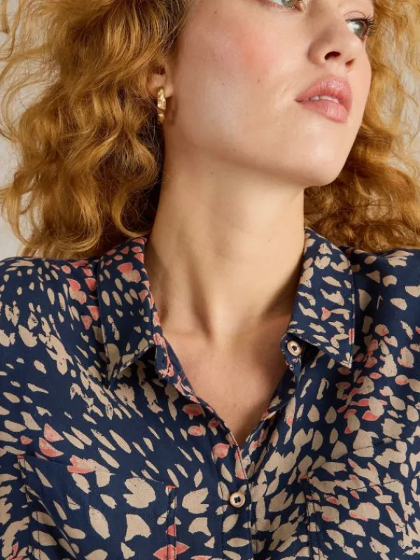 Sophie Organic Cotton Long Sleeve Shirt in NAVY PRINT<White Stuff Best