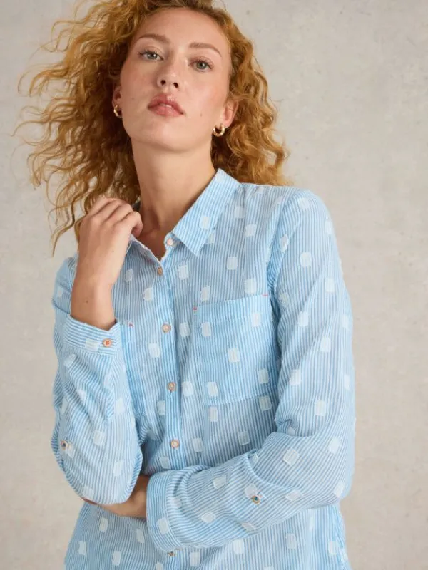 Sophie Organic Cotton Long Sleeve Shirt in BLUE MULTI<White Stuff Discount