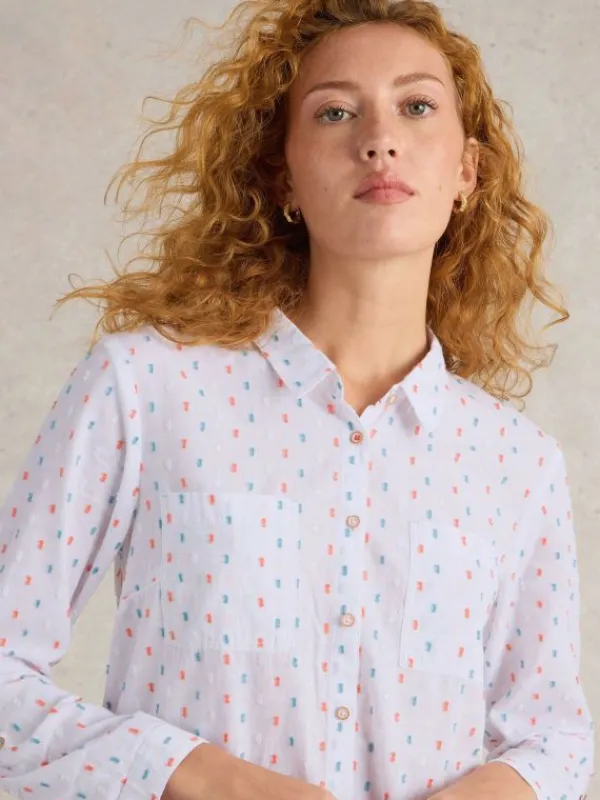 Sophie Organic Cotton Long Sleeve Shirt in IVORY MULTI<White Stuff Online