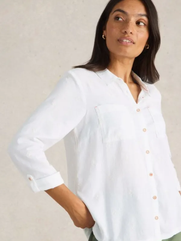 Sophie Organic Cotton Long Sleeve Shirt in PALE IVORY<White Stuff Online