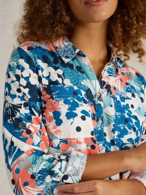 Sophie Organic Cotton Long Sleeve Shirt in IVORY PRINT<White Stuff Best