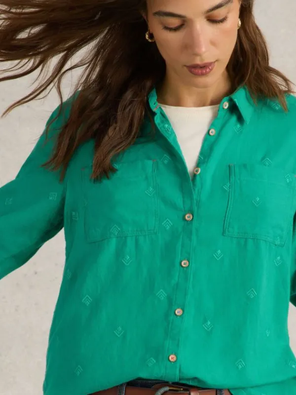Sophie Organic Cotton Long Sleeve Shirt in BRIGHT GREEN<White Stuff Outlet