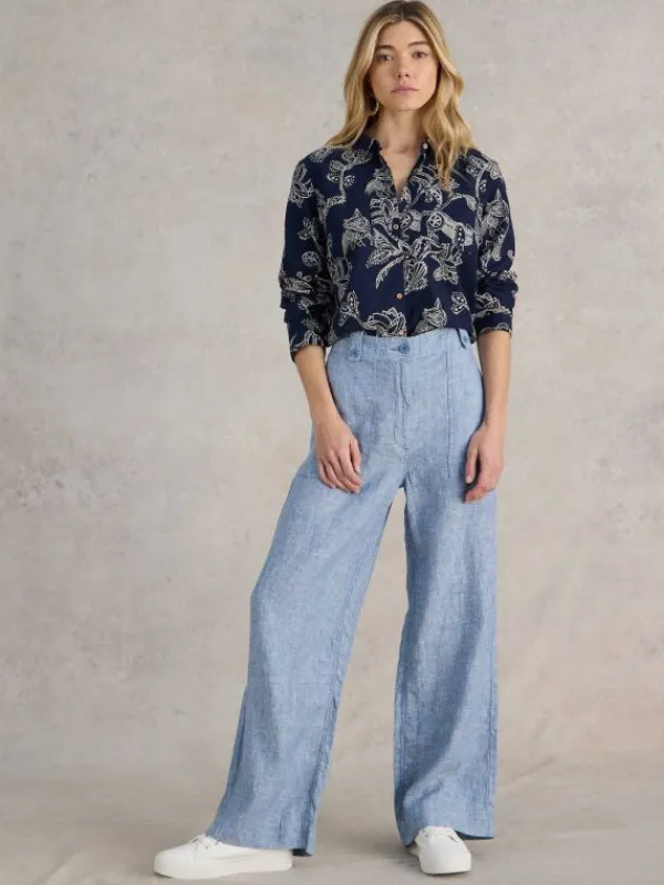 Sophie Organic Cotton Shirt in NAVY PRINT<White Stuff Clearance
