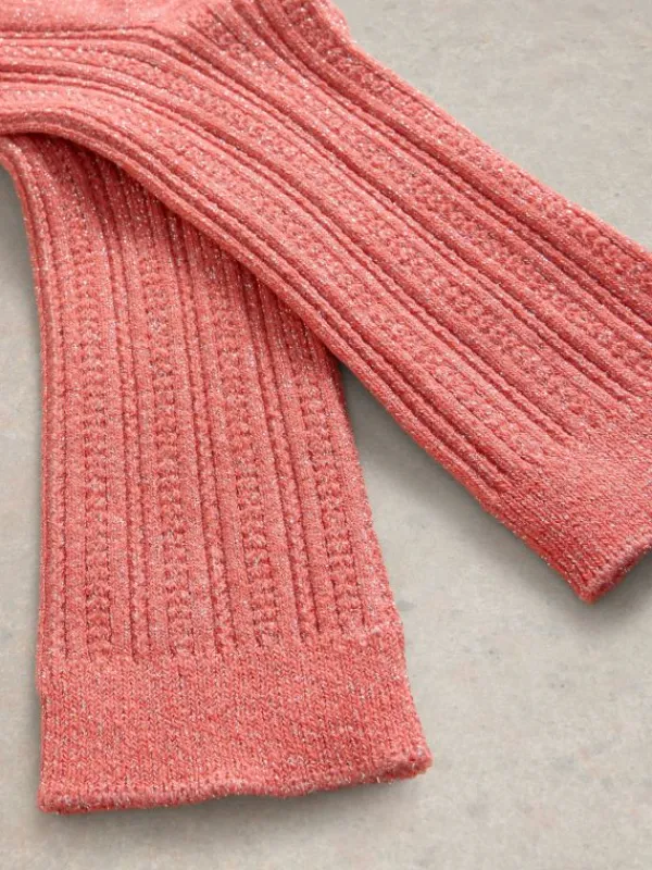 Sparkle Cable Ankle Sock in MID CORAL<White Stuff New