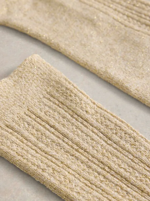 Sparkle Cable Ankle Sock in GOLD TONE METALLIC<White Stuff Clearance