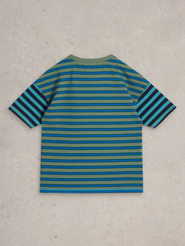 SS Bear Pocket Stripe Tee in BLUE MULTI<White Stuff Outlet