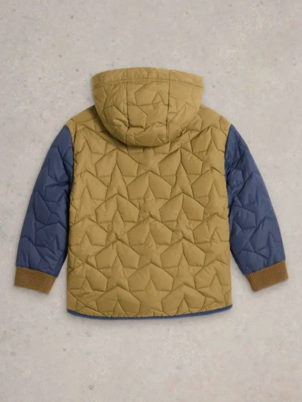 Star Quilted Colourblock Coat in KHAKI GREEN<White Stuff Sale