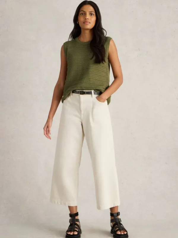 STITCHY COTTON TANK in KHAKI GREEN<White Stuff Hot