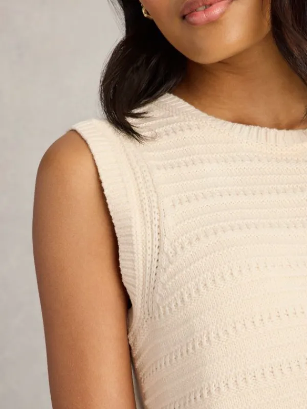 STITCHY COTTON TANK in PALE IVORY<White Stuff Fashion