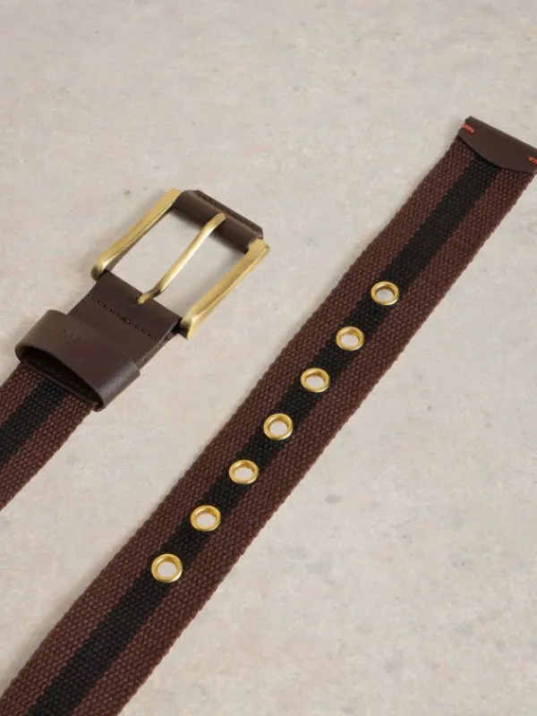Striped Webbing Belt in DARK BROWN<White Stuff Best