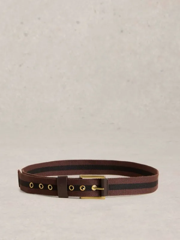 Striped Webbing Belt in DARK BROWN<White Stuff Best