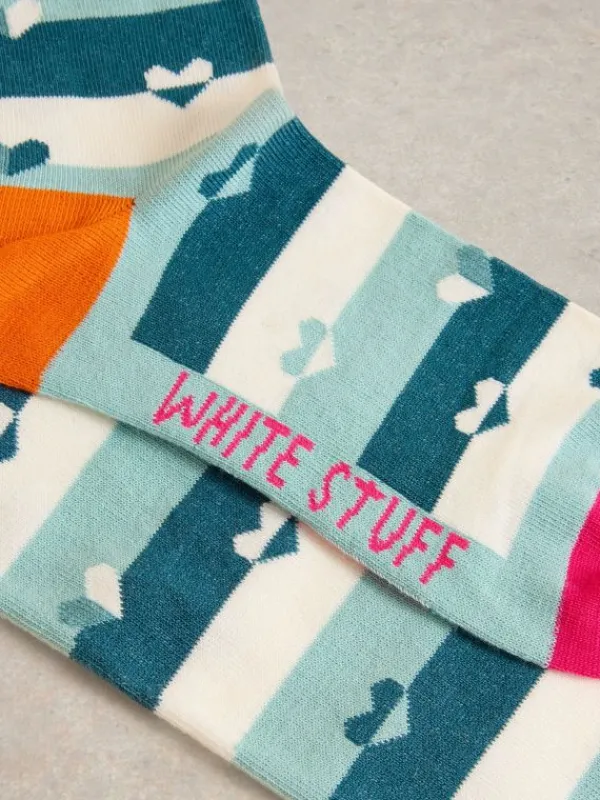 Stripey Heart Knee High Sock in BLUE MULTI<White Stuff Discount