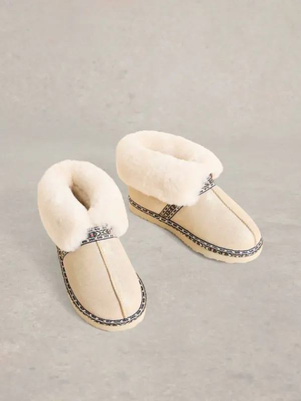 Suede Shearling Slipper Boot in GOLD TONE METALLIC<White Stuff New