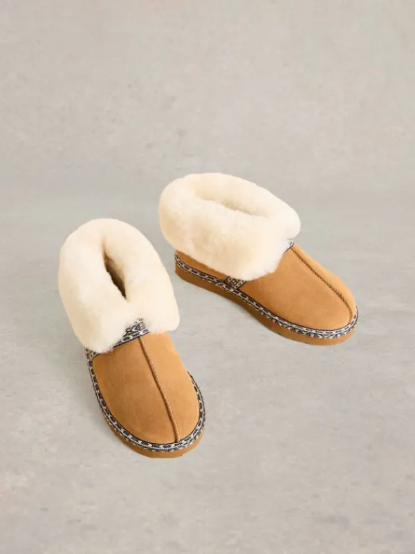 Suede Shearling Slipper Boot in TAN MULTI<White Stuff Clearance
