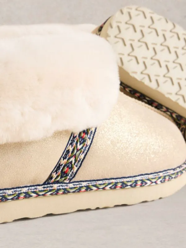Suede Shearling Slipper Boot in GOLD TONE METALLIC<White Stuff New