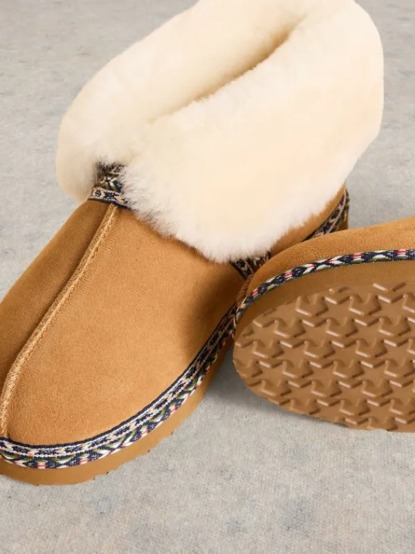 Suede Shearling Slipper Boot in TAN MULTI<White Stuff Clearance
