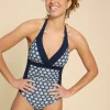 Sunshine Reversible Halter neck Swimsuit in NAVY MULTI<White Stuff Best
