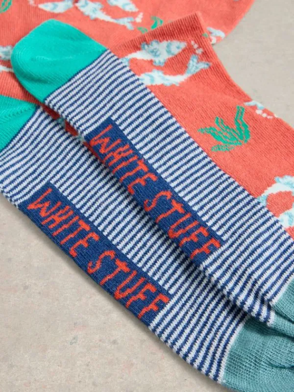 Swimming Fish Ankle Sock in ORANGE MULTI<White Stuff Clearance