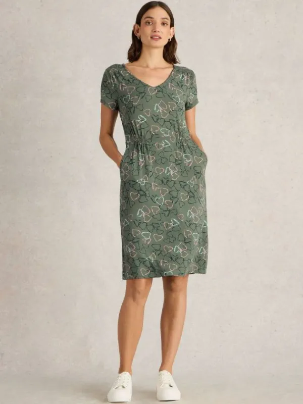 Tallie Jersey Short Sleeve Dress in GREEN PRINT<White Stuff Clearance