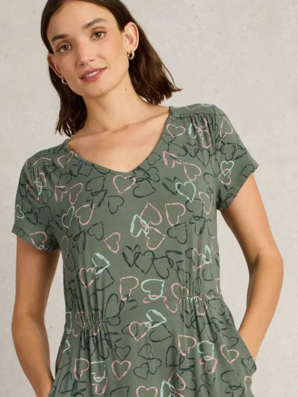 Tallie Jersey Short Sleeve Dress in GREEN PRINT<White Stuff Clearance
