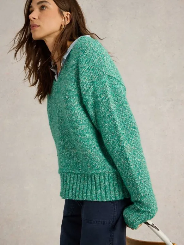 TAMMY TEXTURED V NECK in BRIGHT GREEN<White Stuff Fashion