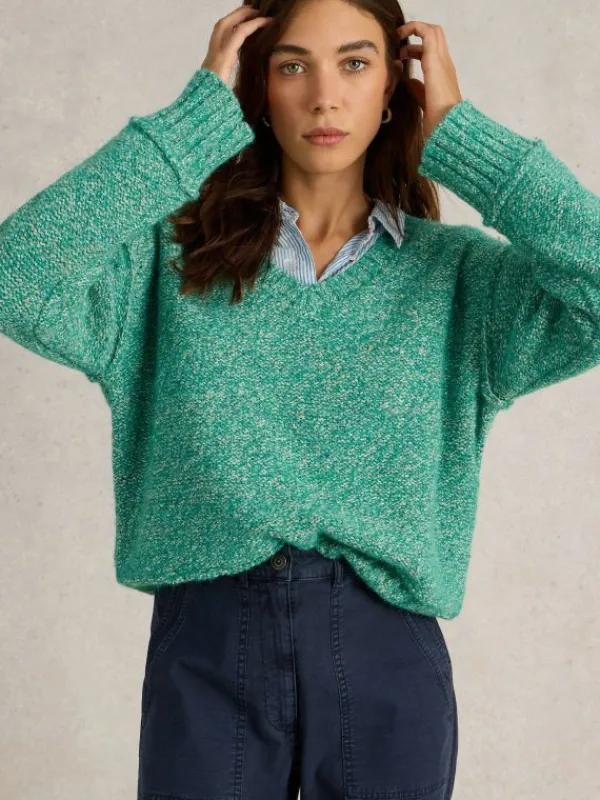 TAMMY TEXTURED V NECK in BRIGHT GREEN<White Stuff Fashion