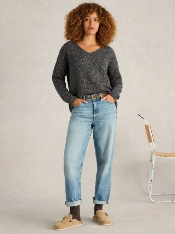 TEXTURED V NECK JUMPER  in TEAL MULTI<White Stuff Clearance