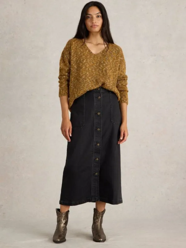 TEXTURED V NECK JUMPER  in BROWN MULTI<White Stuff Fashion