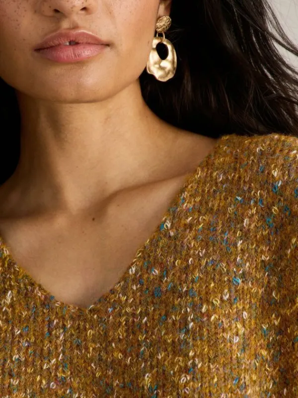 TEXTURED V NECK JUMPER  in BROWN MULTI<White Stuff Fashion