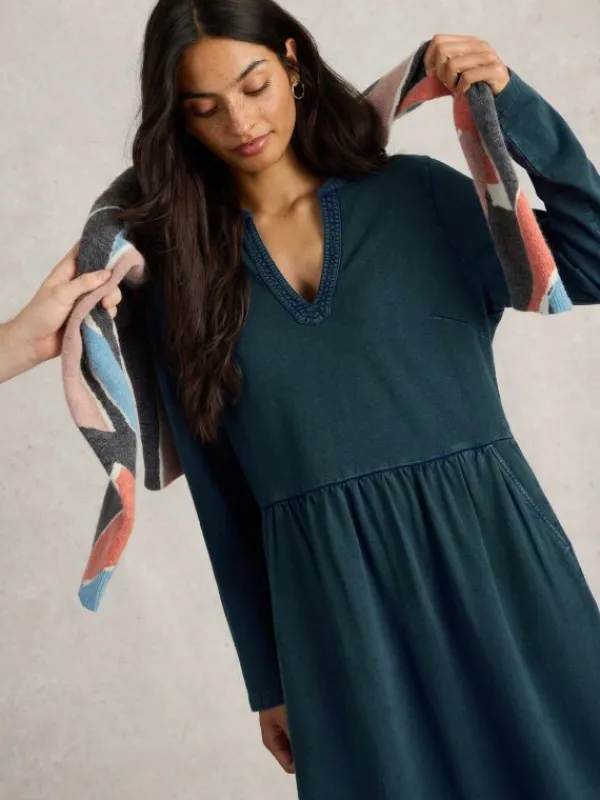 Thea Denim Jersey Dress in MID DENIM<White Stuff Online