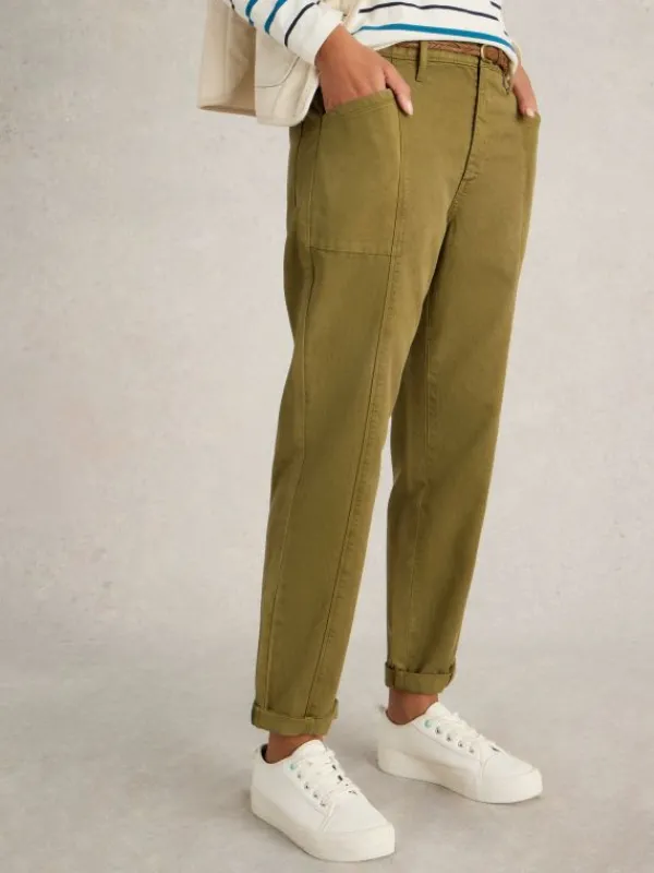 Thea Tapered Trouser in KHAKI GREEN<White Stuff Fashion