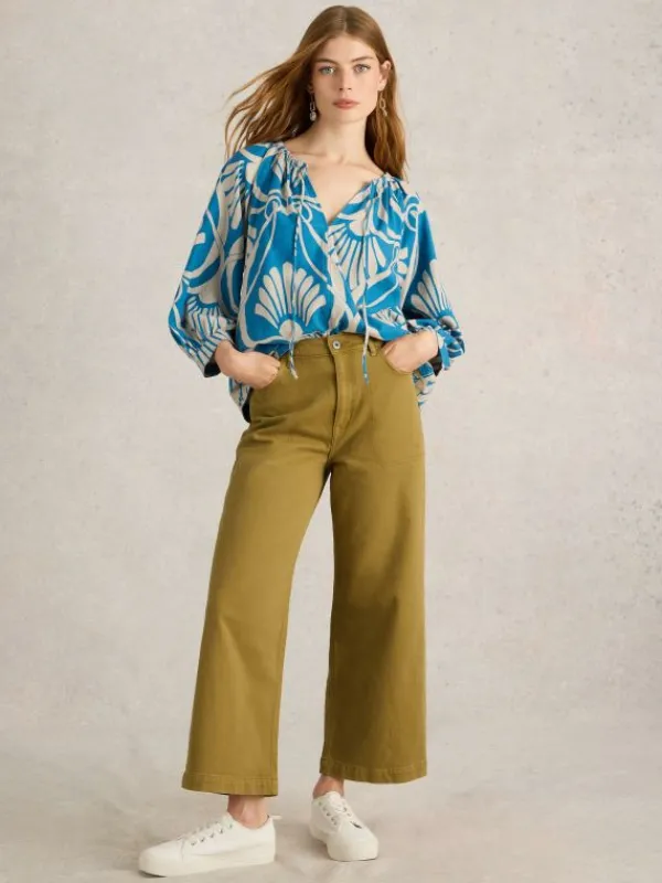 Tia Cropped Wide Leg Jean in KHAKI GREEN<White Stuff Fashion