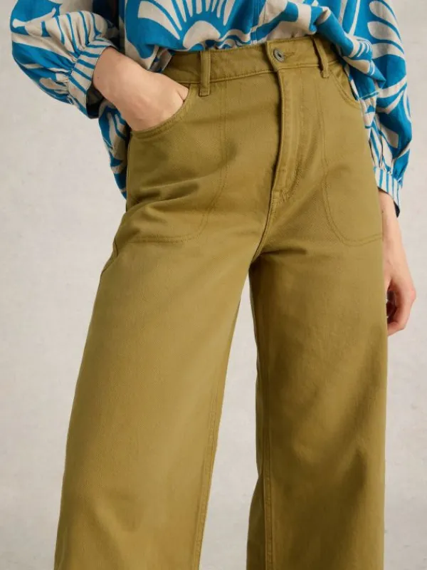 Tia Cropped Wide Leg Jean in KHAKI GREEN<White Stuff Fashion