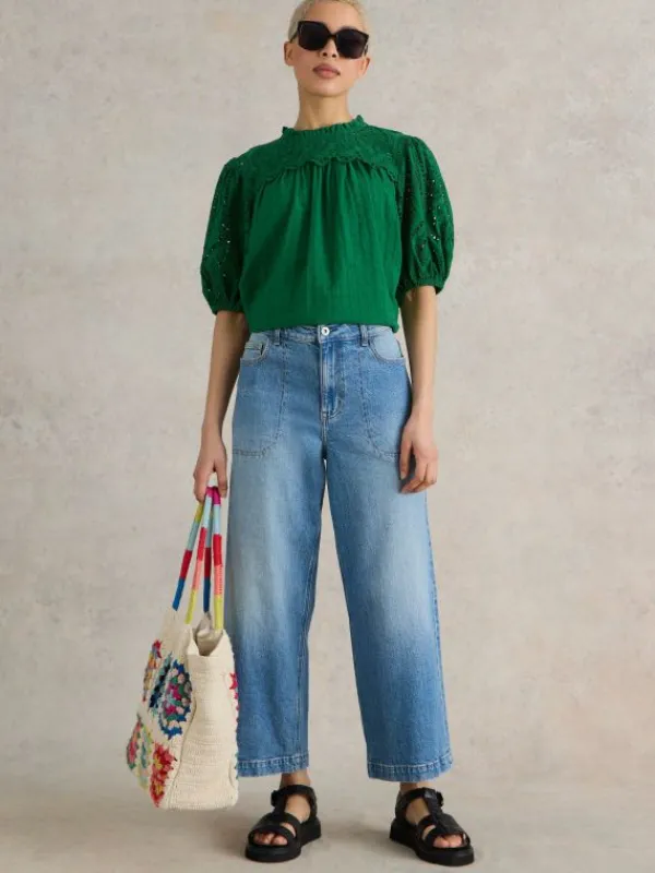 Tia Wide Leg Crop Jean in MID DENIM<White Stuff Online