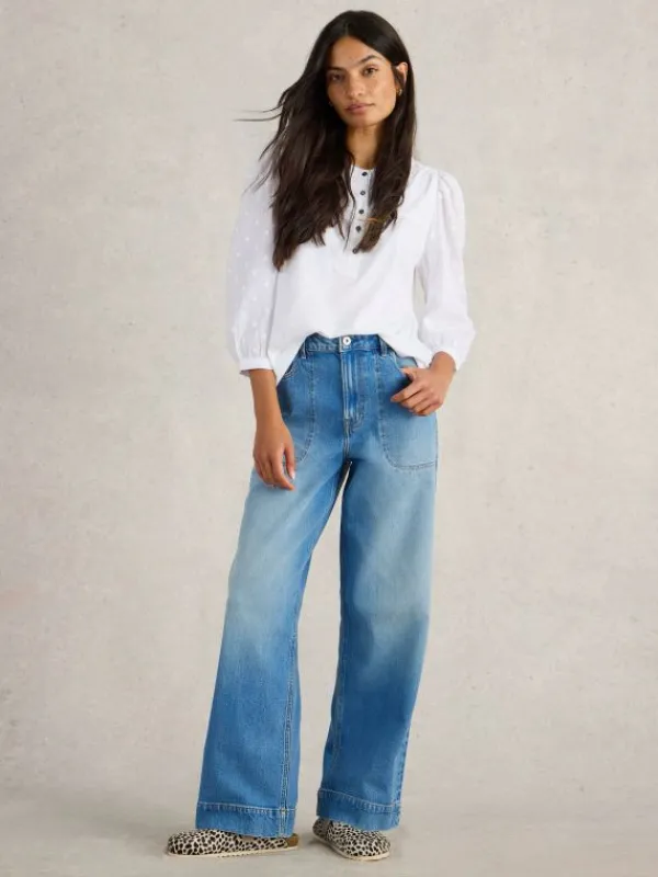 Tia Wide Leg Jean in MID DENIM<White Stuff Hot