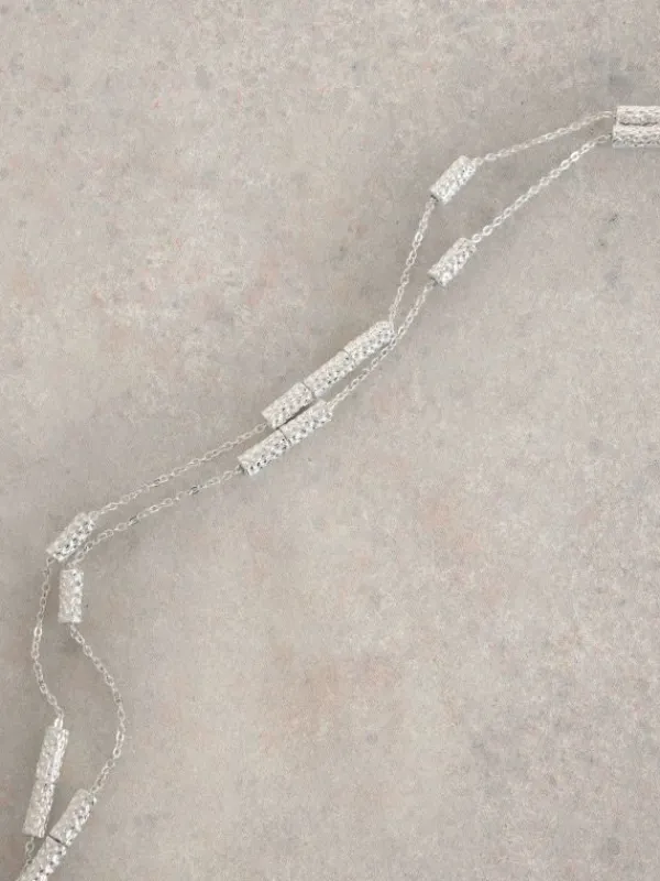 Tubular Fine Station Necklace in SILVER TONE METALLIC<White Stuff Online