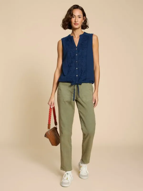 TULIP JERSEY SLEEVELESS SHIRT in FRENCH NAVY<White Stuff Online