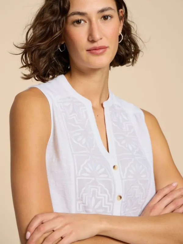 TULIP JERSEY SLEEVELESS SHIRT in PALE IVORY<White Stuff Best