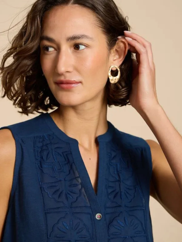 TULIP JERSEY SLEEVELESS SHIRT in FRENCH NAVY<White Stuff Online