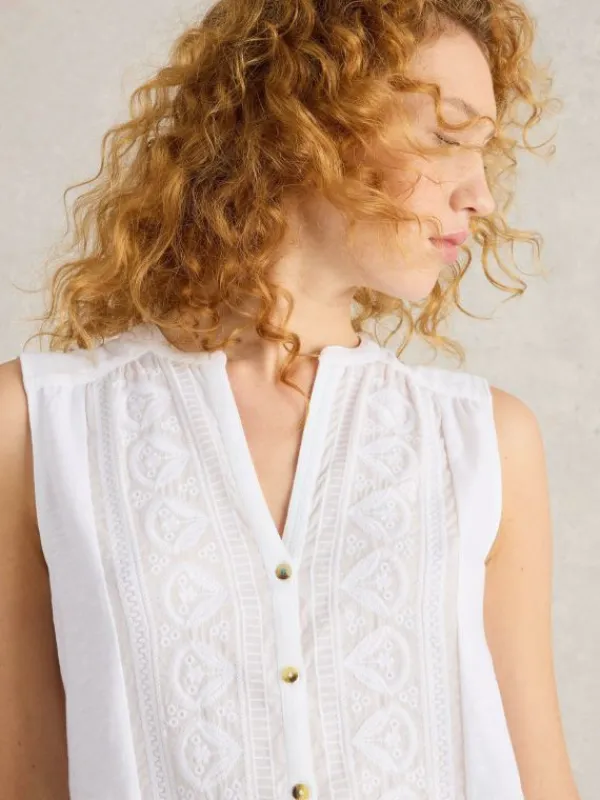 TULIP SLEEVELESS SHIRT in BRILLIANT WHITE<White Stuff Outlet