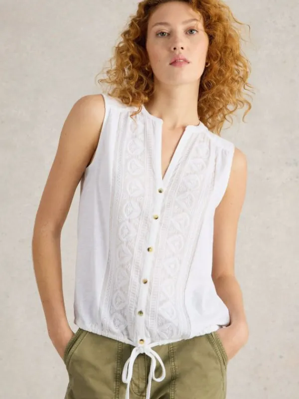 TULIP SLEEVELESS SHIRT in BRILLIANT WHITE<White Stuff Outlet
