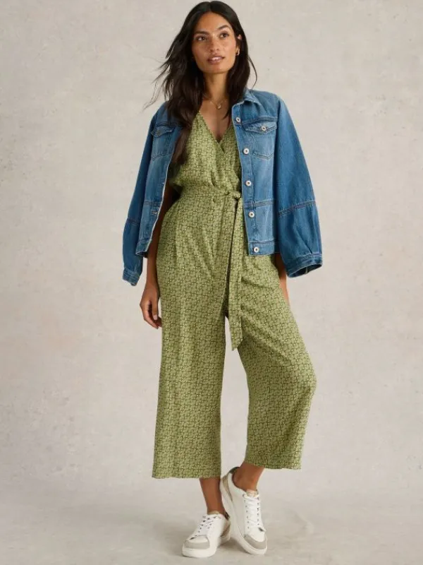 Verity Linen Blend Jumpsuit in GREEN PRINT<White Stuff Sale