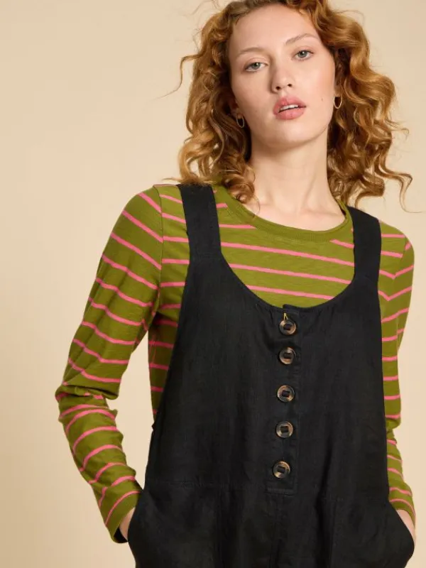 Viola Crop Linen Dungaree in PURE BLACK<White Stuff Outlet