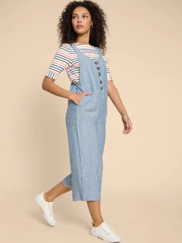 Viola Crop Linen Dungaree in CHAMBRAY BLUE<White Stuff Hot
