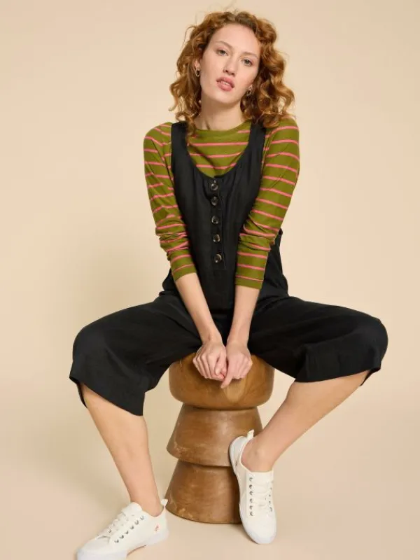 Viola Crop Linen Dungaree in PURE BLACK<White Stuff Outlet