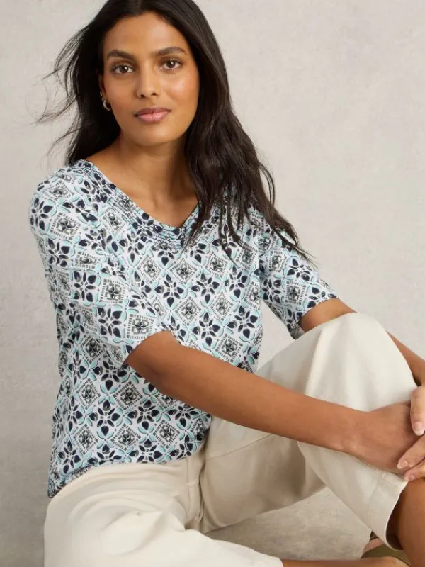 WEAVER JERSEY TEE in WHITE PRINT<White Stuff Best