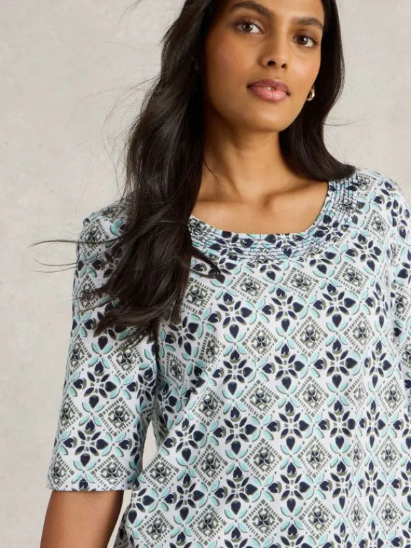 WEAVER JERSEY TEE in WHITE PRINT<White Stuff Best